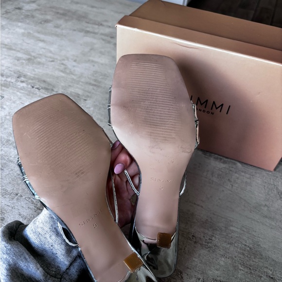 SIMMI London Silver Strappy Square-Toe Mule Heels - Picture 5 of 5